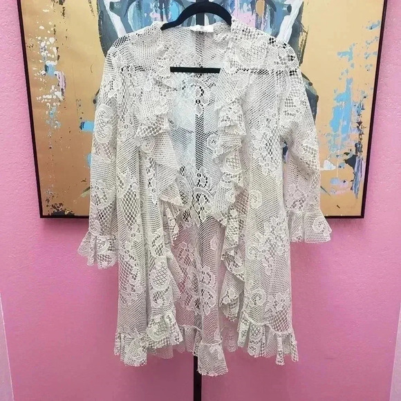 Casting Jackets & Blazers - Casting Lace Cream 3/4 Sleeve Cardigan